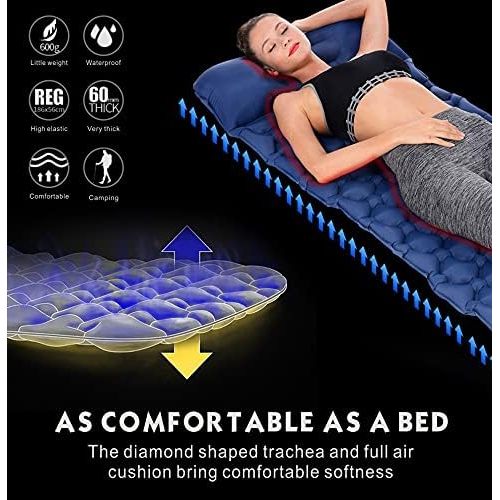  Idefair Inflatable Camping Sleeping Pad with Pillow,Built-in Foot Pump Quick Inflation Camp Mats Outdoor Mattress Waterproof Air Sleeping Mat for Tents Hiking Backpacking Travellin