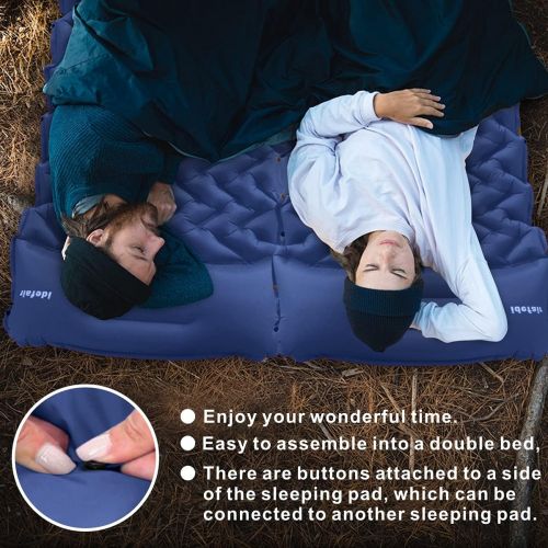  Idefair Inflatable Camping Sleeping Pad with Pillow,Built-in Foot Pump Quick Inflation Camp Mats Outdoor Mattress Waterproof Air Sleeping Mat for Tents Hiking Backpacking Travellin