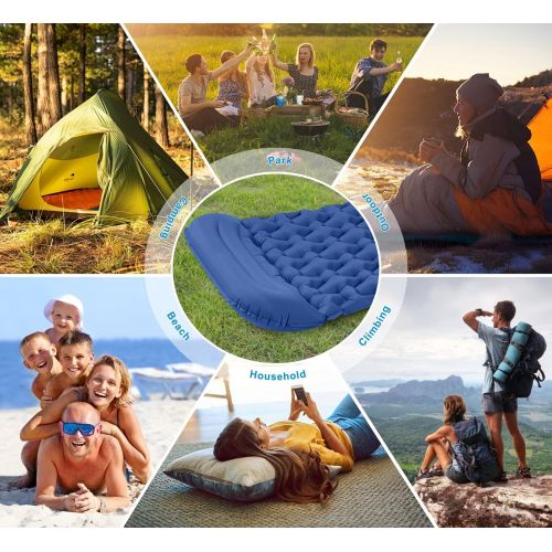  Idefair Inflatable Camping Sleeping Pad with Pillow,Built-in Foot Pump Quick Inflation Camp Mats Outdoor Mattress Waterproof Air Sleeping Mat for Tents Hiking Backpacking Travellin