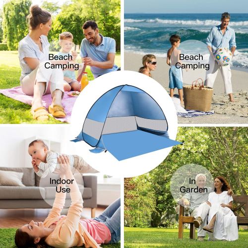  Pop Up Beach Tent , Idefair Beach Tents Sun Shade Beach Cabana , Large Beach Tent Pop Up Shade 3-4 Person , UPF 50+ UV Protection Beach Sun Shelter Portable with Carry Bag