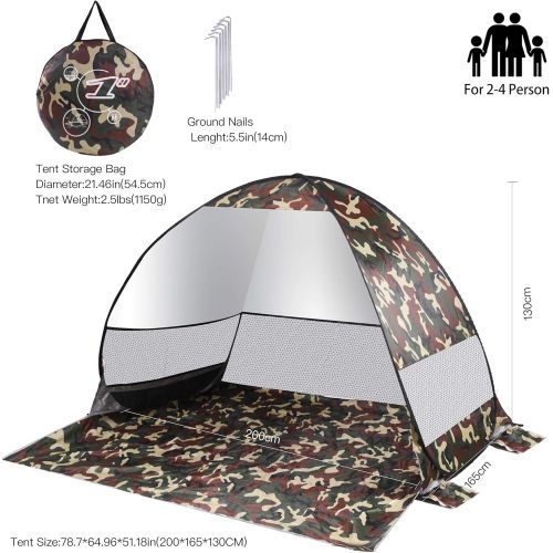  Idefair Pop Up Beach Tent,Sun Shelter Automatic Anti-UV Shade Waterproof Large Instant Tent Outdoor Camping Tent for Families Beach Outdoor Camping Picnic Fishing Backyard Garden H