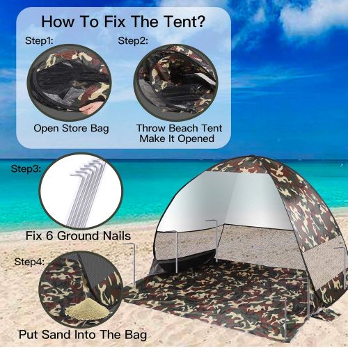  Idefair Pop Up Beach Tent,Sun Shelter Automatic Anti-UV Shade Waterproof Large Instant Tent Outdoor Camping Tent for Families Beach Outdoor Camping Picnic Fishing Backyard Garden H