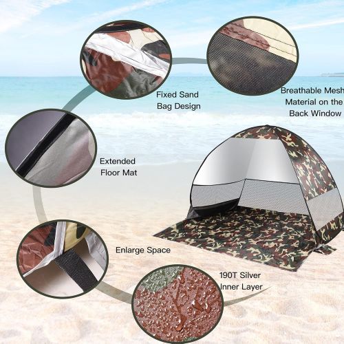  Idefair Pop Up Beach Tent,Sun Shelter Automatic Anti-UV Shade Waterproof Large Instant Tent Outdoor Camping Tent for Families Beach Outdoor Camping Picnic Fishing Backyard Garden H