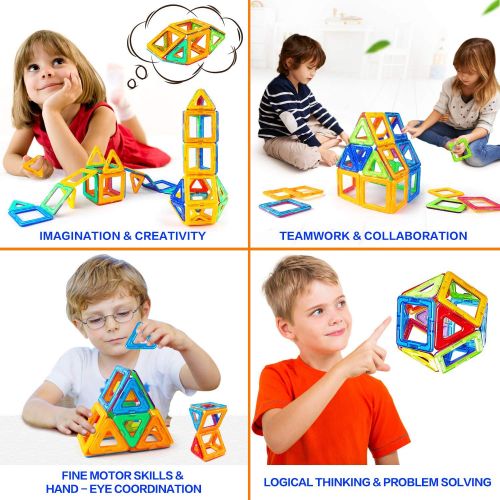  Idoot idoot Magnetic Tiles Building Blocks Set Educational Toys for Kids with Storage Bag - 64pcs