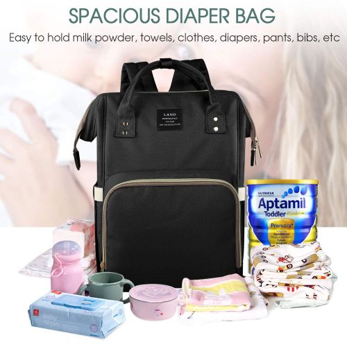  [아마존베스트]Iduola Land Diaper Bag Backpack, Large Capacity Baby Bag Backpack Stylish Maternity Multi-Function Travel Back Pack for Mom Dad, Waterproof and Durable (Black)