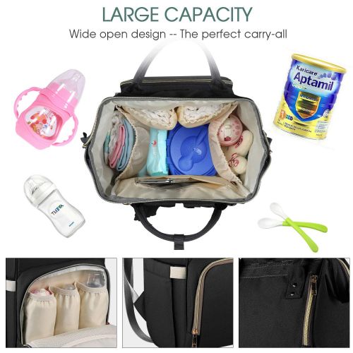  [아마존베스트]Iduola Land Diaper Bag Backpack, Large Capacity Baby Bag Backpack Stylish Maternity Multi-Function Travel Back Pack for Mom Dad, Waterproof and Durable (Black)