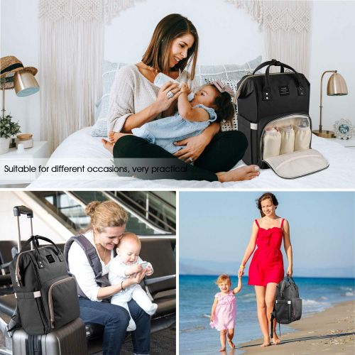  [아마존베스트]Iduola Land Diaper Bag Backpack, Large Capacity Baby Bag Backpack Stylish Maternity Multi-Function Travel Back Pack for Mom Dad, Waterproof and Durable (Black)