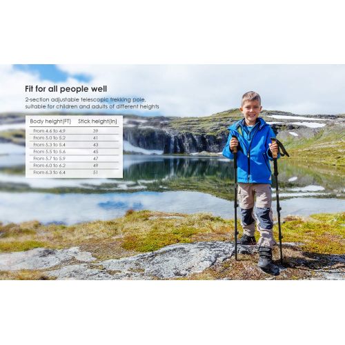  IeGeek ieGeek Trekking Poles with Headband - 2 pc Pack Adjustable Hiking or Walking Sticks - Tough, Lightweight, Collapsible Hiking Poles for All Terrains and Season