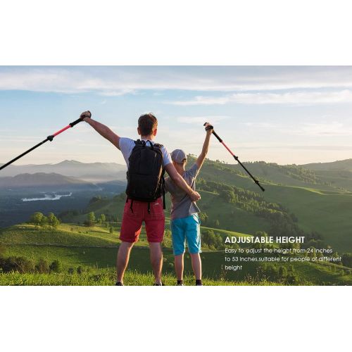  IeGeek ieGeek Trekking Poles with Headband - 2 pc Pack Adjustable Hiking or Walking Sticks - Tough, Lightweight, Collapsible Hiking Poles for All Terrains and Season