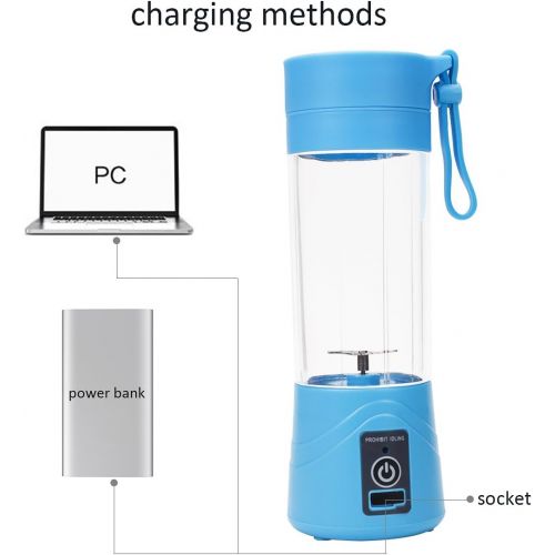  ieGeek Mini Mixer Tragbare Smoothie Maker Blender Mobiler Standmixer mit USB Wiederaufladbar Reise Juicer Sport BPA Frei 380ml Blau