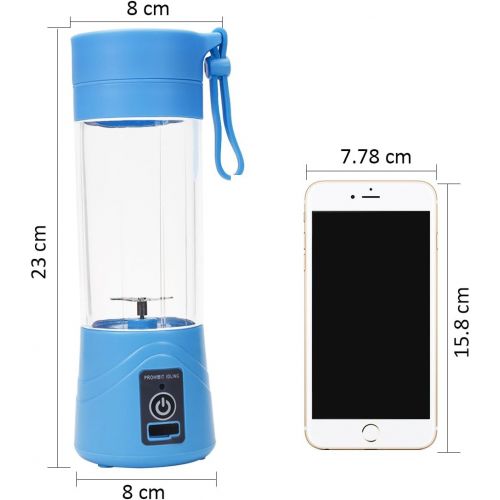  ieGeek Mini Mixer Tragbare Smoothie Maker Blender Mobiler Standmixer mit USB Wiederaufladbar Reise Juicer Sport BPA Frei 380ml Blau