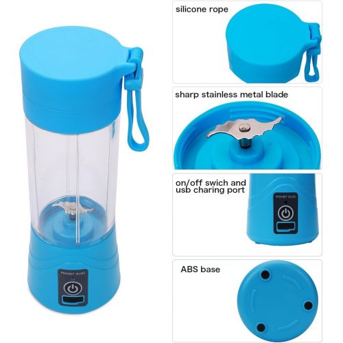  ieGeek Mini Mixer Tragbare Smoothie Maker Blender Mobiler Standmixer mit USB Wiederaufladbar Reise Juicer Sport BPA Frei 380ml Blau