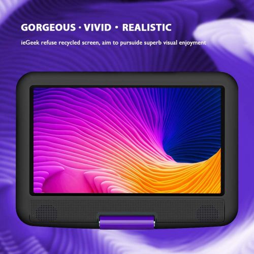  [아마존베스트]IeGeek ieGeek 11.5 Portable DVD Player with SD Card/USB Port, 5 Hour Rechargeable Battery, Eye-protective Screen, Support AV-IN/ OUT, Region Free, Purple