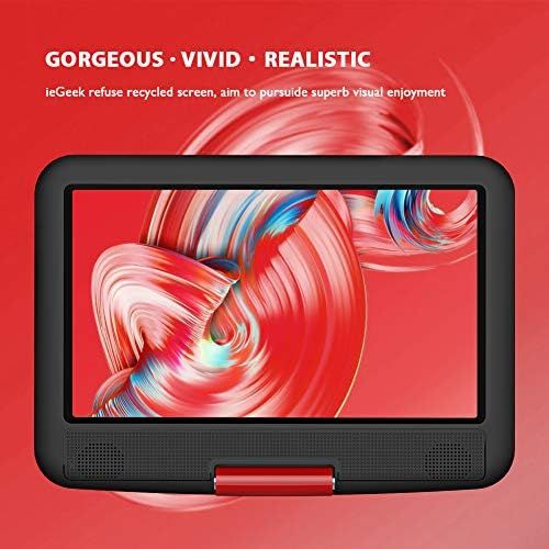  [아마존베스트]IeGeek ieGeek 11.5 Portable DVD Player with SD Card/USB Port, 5 Hour Rechargeable Battery, Eye-protective Screen, Support AV-IN/ OUT, Region Free, Red