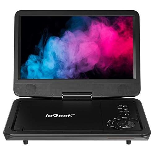  [아마존베스트]IeGeek ieGeek Portable DVD CD Player with 12.5 HD Swivel Screen, 5 Hrs Long Lasting Built-in Rechargeable Battery, Region Free, Personal DVD Players with Remote Control, Support USB&SD, A