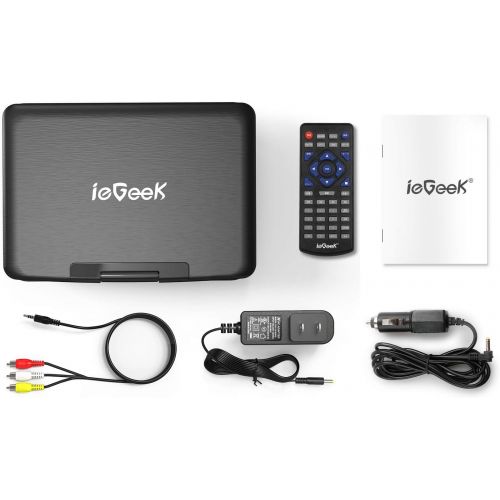  [아마존베스트]IeGeek ieGeek Portable DVD CD Player with 12.5 HD Swivel Screen, 5 Hrs Long Lasting Built-in Rechargeable Battery, Region Free, Personal DVD Players with Remote Control, Support USB&SD, A