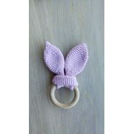 /IePeda Organic Cotton Crochet Teether With Bunny Ears - Wooden Teething Ring