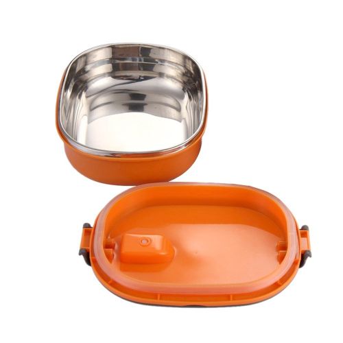  Ieasycan Square 1，2，3-Compartment Stainless Steel Food Container with Lid/Divided Plate/Bento Box/Lunch Tray with Cover, 1-Pack (3 Compartment, orange)