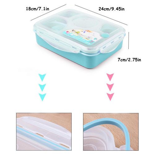  Ieasycan 5-Compartment Microwave Safe Food Container with Lid/Divided Plate/Bento Box/Lunch Tray with Cover, 1-Pack, Get 1 Free Spoon (baby blue)