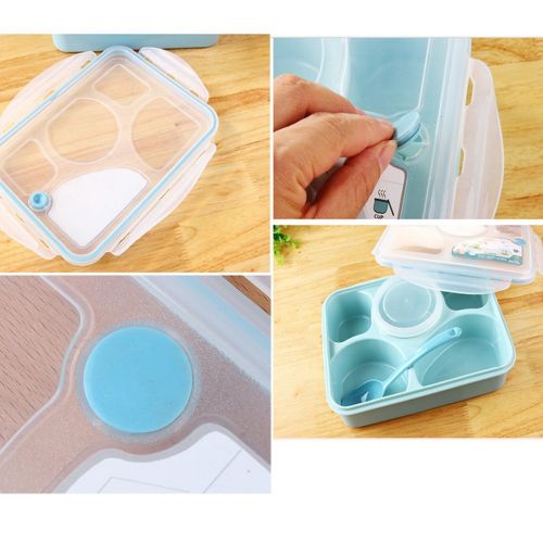  Ieasycan 5-Compartment Microwave Safe Food Container with Lid/Divided Plate/Bento Box/Lunch Tray with Cover, 1-Pack, Get 1 Free Spoon (baby blue)