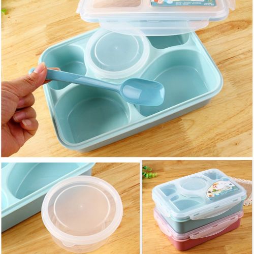  Ieasycan 5-Compartment Microwave Safe Food Container with Lid/Divided Plate/Bento Box/Lunch Tray with Cover, 1-Pack, Get 1 Free Spoon (baby blue)