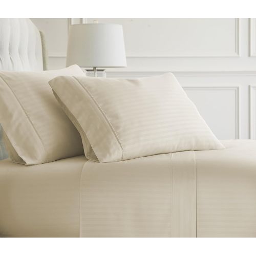  Ienjoy ienjoy Hotel Collection Embossed Dobby Stripe 4 Piece Sheet Set King Cream