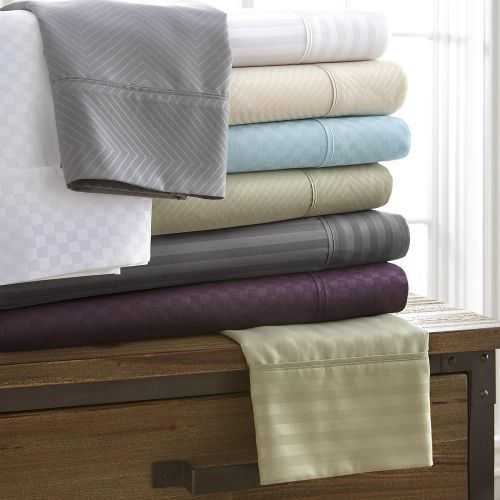  Ienjoy ienjoy Hotel Collection Embossed Dobby Stripe 4 Piece Sheet Set King Cream