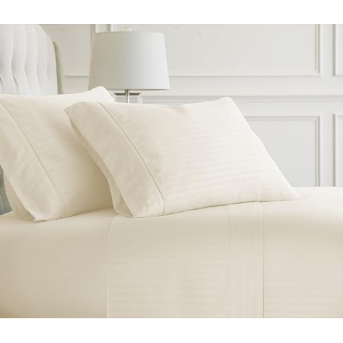  Ienjoy ienjoy Hotel Collection Embossed Dobby Stripe Sheet Set, California King, Ivory