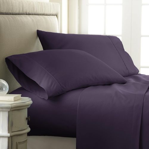  Ienjoy Home ienjoy Home Hotel Collection Embossed Checkered 4 Piece Sheet Set, Twin, Purple