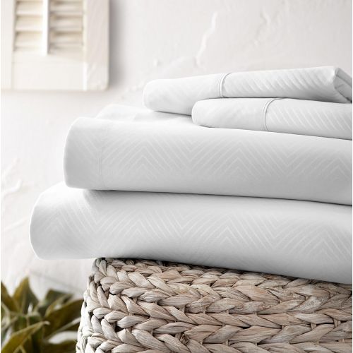  Ienjoy Home ienjoy Home Hotel Collection Embossed Chevron 4 Piece Sheet Set, KING, WHITE