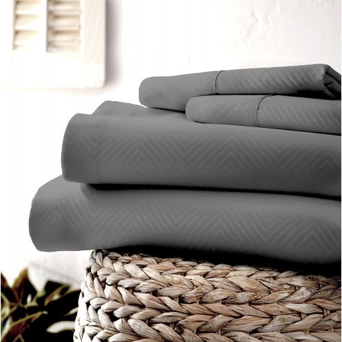  Ienjoy Home ienjoy Home Hotel Collection Embossed Chevron 4 Piece Sheet Set, FULL, GRAY