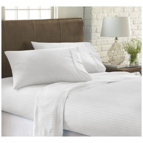  Ienjoy Home ienjoy Home Dobby 4 Piece Home Collection Premium Embossed Stripe Design Bed Sheet Set, Full, White