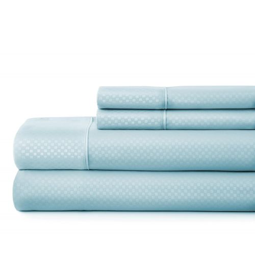  Ienjoy Home ienjoy Home Hotel Collection Embossed Checkered 4 Piece Sheet Set, California King, Aqua