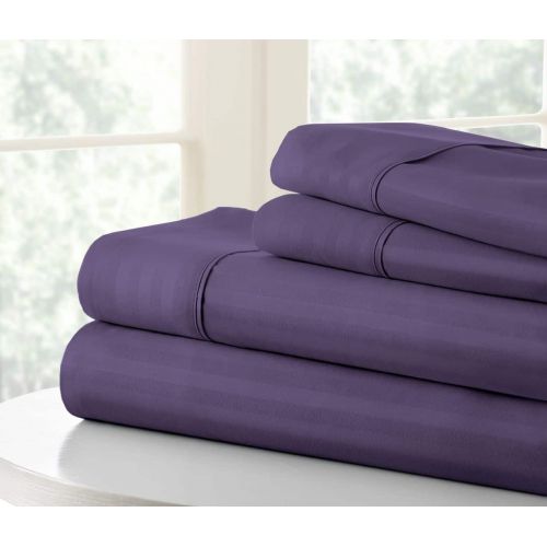  Ienjoy Home ienjoy Home Dobby 4 Piece Home Collection Premium Embossed Stripe Design Bed Sheet Set, King, Purple