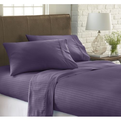  Ienjoy Home ienjoy Home Dobby 4 Piece Home Collection Premium Embossed Stripe Design Bed Sheet Set, King, Purple