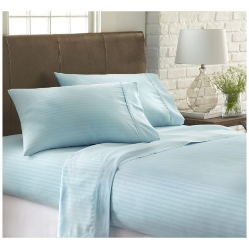  Ienjoy Home ienjoy Home Dobby 4 Piece Home Collection Premium Embossed Stripe Design Bed Sheet Set, California King, Aqua