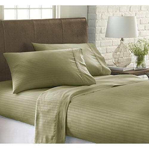  ienjoy Home Dobby 4 Piece Home Collection Premium Embossed Stripe Design Bed Sheet Set, Twin, Sage