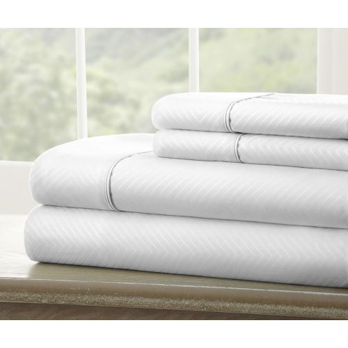  Ienjoy Home ienjoy Home 4 Piece Home Collection Premium Embossed Chevron Design Bed Sheet Set, California King, White, Calking,