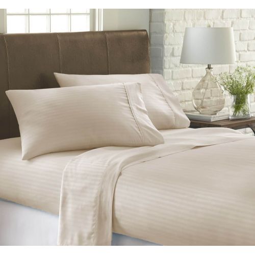  Ienjoy Home ienjoy Home Dobby 4 Piece Home Collection Premium Embossed Stripe Design Bed Sheet Set, Full, Cream