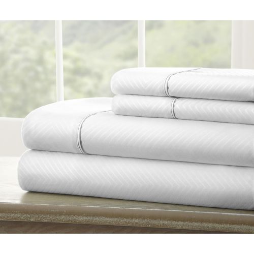  Ienjoy Home ienjoy Home 4 Piece Home Collection Premium Embossed Chevron Design Bed Sheet Set, Full, White