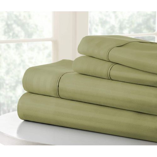  Ienjoy Home ienjoy Home Dobby 4 Piece Home Collection Premium Embossed Stripe Design Bed Sheet Set, California King, Sage