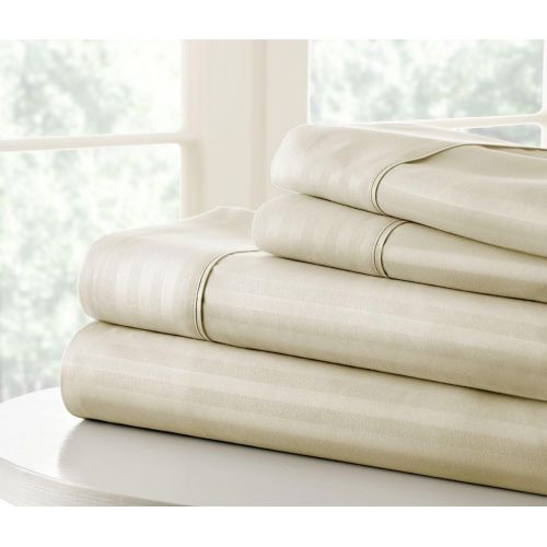  ienjoy Home Dobby 4 Piece Home Collection Premium Embossed Stripe Design Bed Sheet Set, California King, Cream