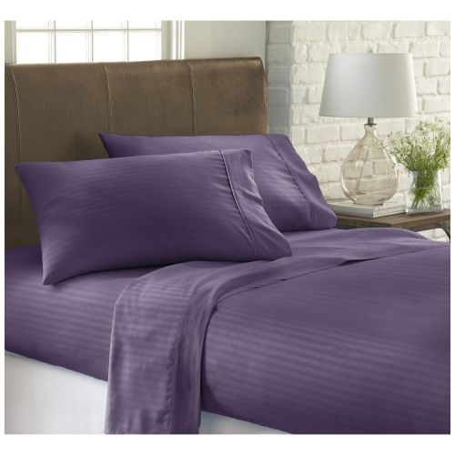  Ienjoy Home ienjoy Home Dobby 4 Piece Home Collection Premium Embossed Stripe Design Bed Sheet Set, Queen, Purple