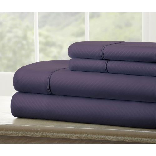  ienjoy Home 4 Piece Home Collection Premium Embossed Chevron Design Bed Sheet Set, Full, Purple: Home & Kitchen