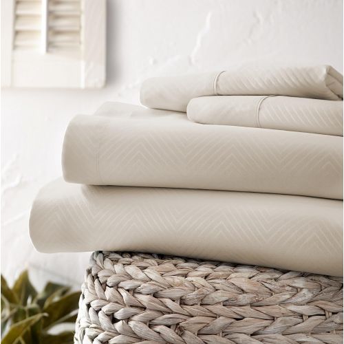  Ienjoy Home ienjoy Home Hotel Collection Embossed Chevron 4 Piece Sheet Set, TWIN, IVORY