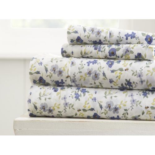  Ienjoy Home ienjoy Home 4 Piece Sheet Set Blossom Patterned, California King, Light Blue