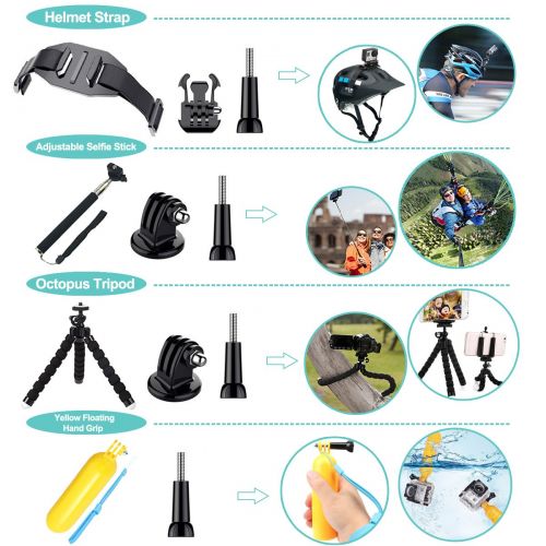  Ietreme Iextreme 50 in 1 Action Camera Accessories Kit for GoPro Hero 2018 GoPro Hero7 6 5 4 3 with Carrying CaseChest StrapOctopus Tripod