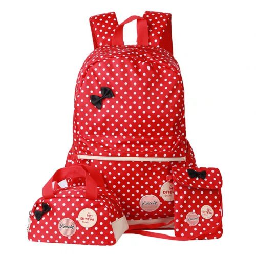  Ifantasy Girls Backpack PolkaDot Waterproof School Book Bag Set for Kids Teen