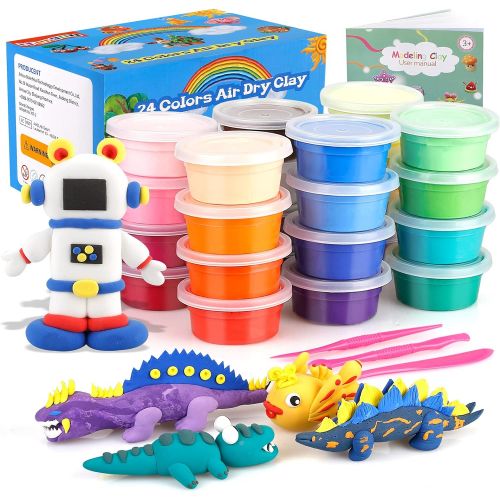  [아마존베스트]ifergoo Modeling Clay, 24 Colors Air Dry Clay Best Gift for Kids, Super Light Magic Clay with Sculpting Tools and Project, No-Sticky and Non-Toxic