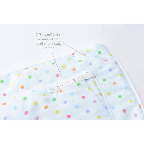  Iflin Baby iflin baby-My Cozy Bamboo Baby Blanket, 2 Layers of Silky Soft Bamboo Muslin with Soft Padding in The Middle, with 2 “Stay on” Straps to Snap with Stroller, Newborn - 2, Cuddly&Flu